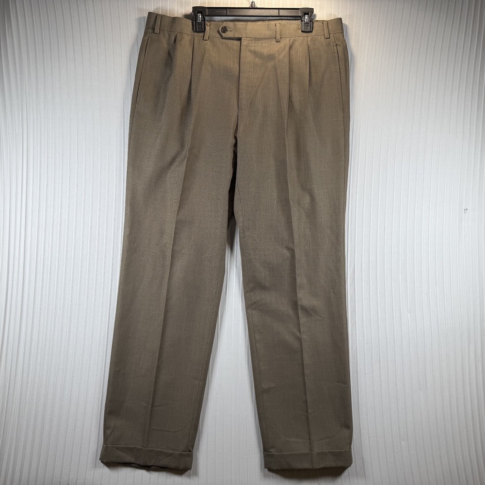 Lauren Ralph Lauren Dress Slacks Men 38X32 Brown Pleats Cuff Business Formal